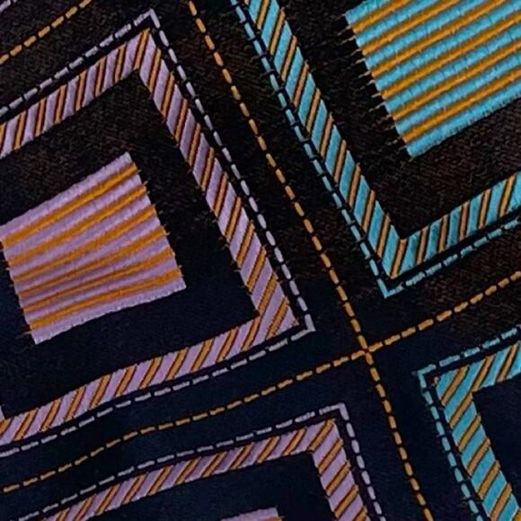 Roberto Villini Black Teal Orange Geometric Pure Silk Career Office Necktie NWOT - Picture 2 of 6